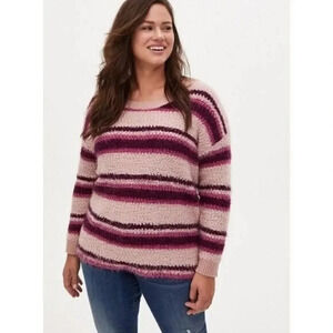 Torrid Popcorn Knit Drop Shoulder Pink & Purple Stripe Sweater 5
